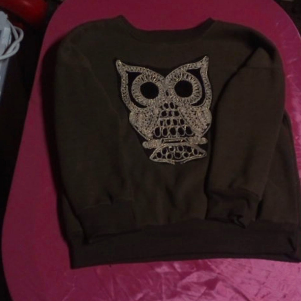 Womens embellished owl sweat shirt sweater